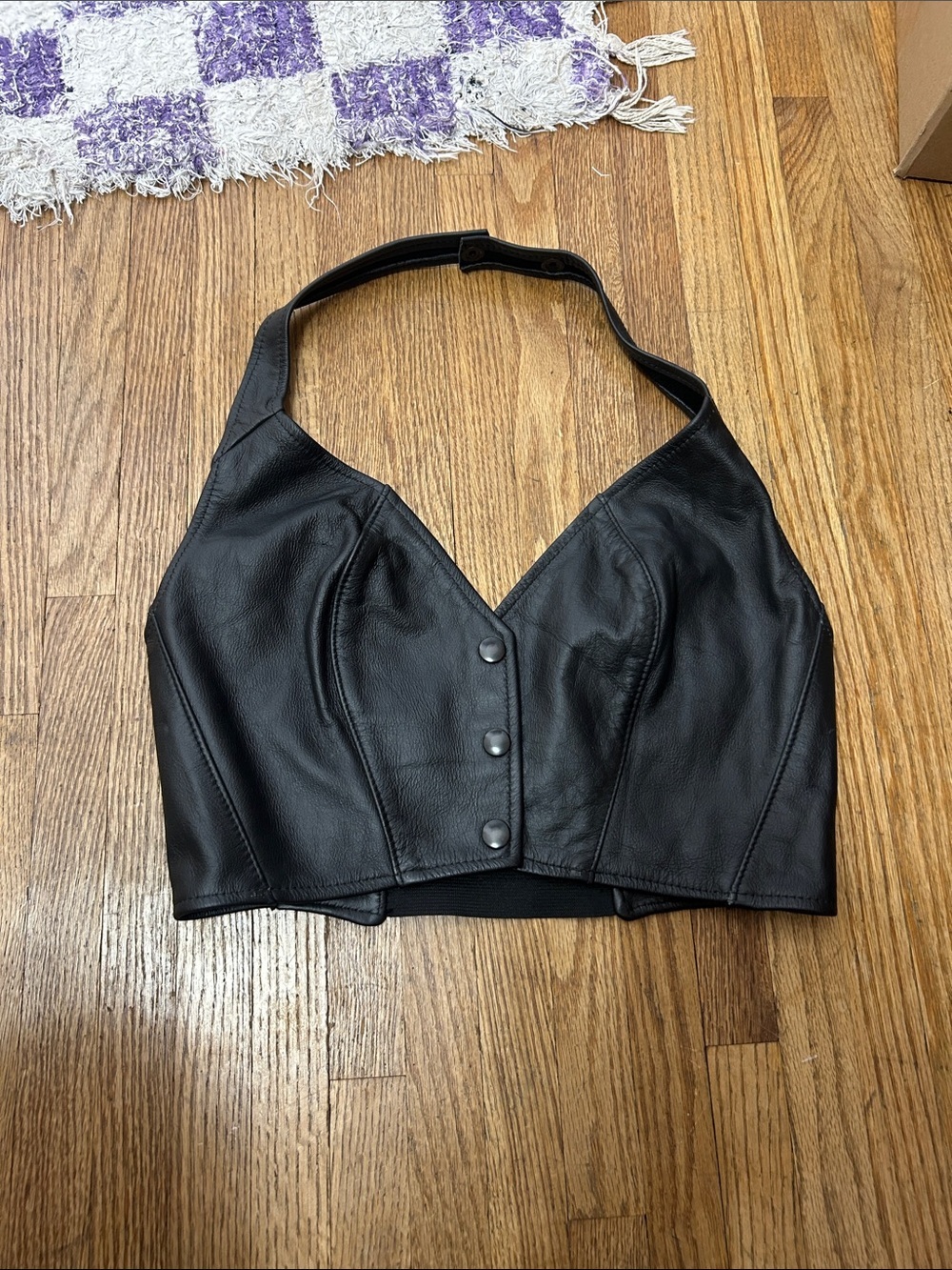 Vintage Park V Leather Halter Crop Top Vest
